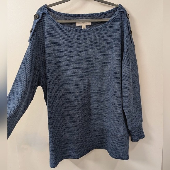 French Connection Plus 1X Blue Waffle Knit Tunic Top Shirt Long Comfy Warm - Picture 2 of 5